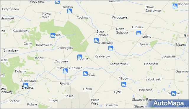 mapa Ksawerów gmina Grabów, Ksawerów gmina Grabów na mapie Targeo