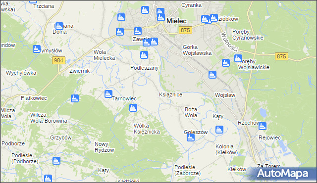 mapa Książnice gmina Mielec, Książnice gmina Mielec na mapie Targeo