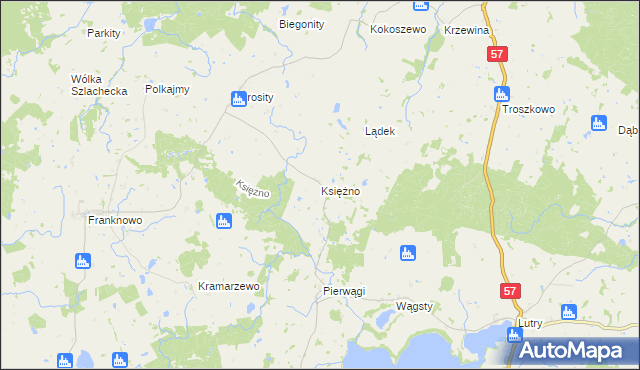 mapa Księżno gmina Bisztynek, Księżno gmina Bisztynek na mapie Targeo