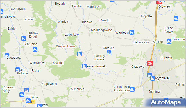 mapa Kuchary Borowe, Kuchary Borowe na mapie Targeo