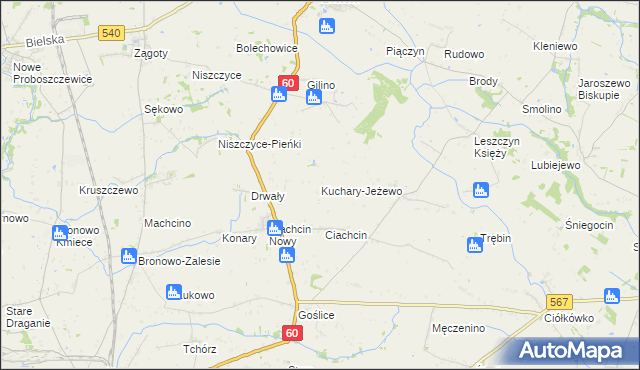 mapa Kuchary-Jeżewo, Kuchary-Jeżewo na mapie Targeo