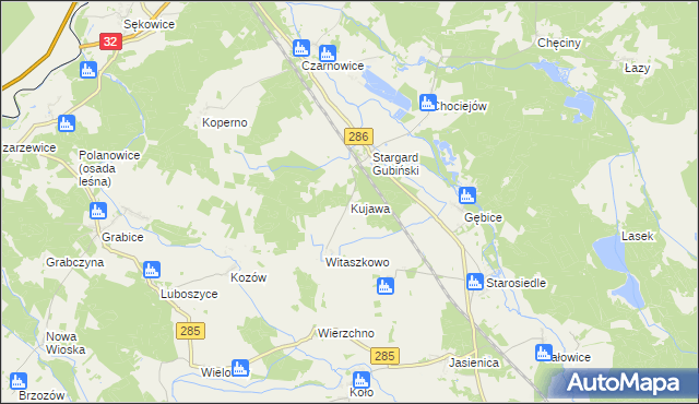 mapa Kujawa gmina Gubin, Kujawa gmina Gubin na mapie Targeo