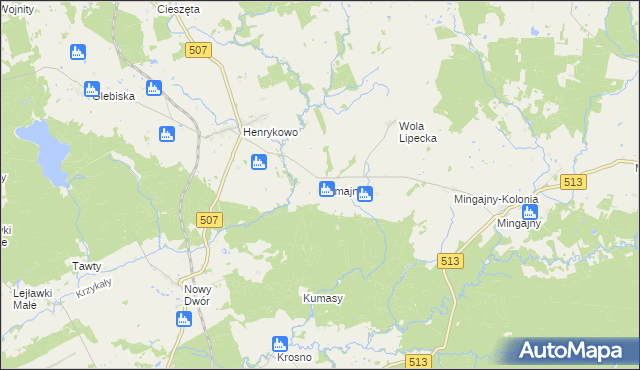 mapa Kumajny, Kumajny na mapie Targeo