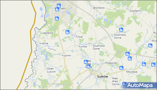 mapa Kunów gmina Zgorzelec, Kunów gmina Zgorzelec na mapie Targeo