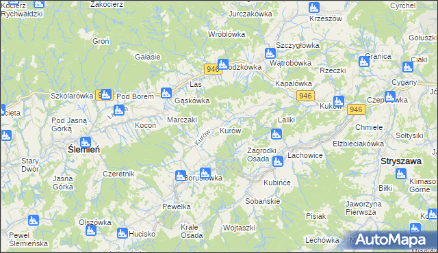 mapa Kurów gmina Stryszawa, Kurów gmina Stryszawa na mapie Targeo