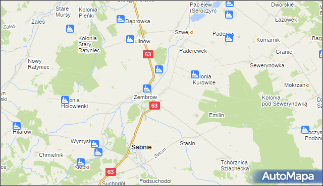 mapa Kurowice gmina Sabnie, Kurowice gmina Sabnie na mapie Targeo
