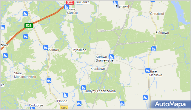 mapa Kurowo Braniewskie, Kurowo Braniewskie na mapie Targeo