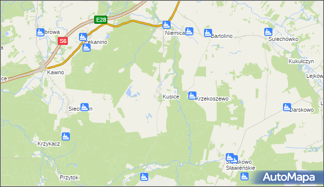 mapa Kusice, Kusice na mapie Targeo