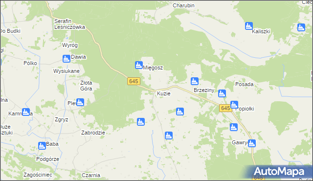 mapa Kuzie gmina Zbójna, Kuzie gmina Zbójna na mapie Targeo