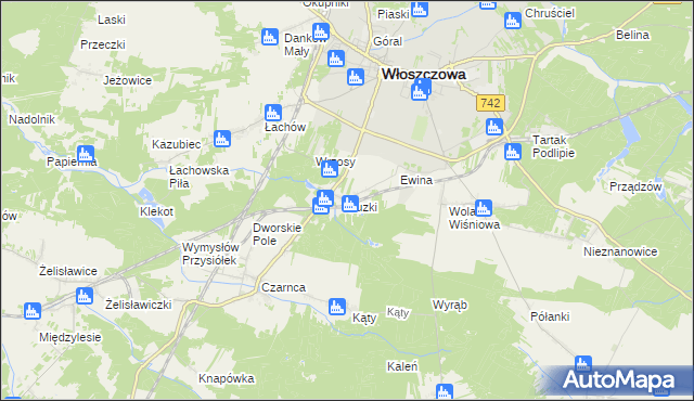 mapa Kuzki gmina Włoszczowa, Kuzki gmina Włoszczowa na mapie Targeo