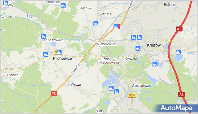mapa Kuźnia Nieborowska, Kuźnia Nieborowska na mapie Targeo