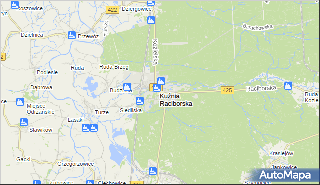 mapa Kuźnia Raciborska, Kuźnia Raciborska na mapie Targeo