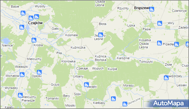 mapa Kuźnica Błońska, Kuźnica Błońska na mapie Targeo
