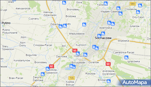 mapa Kuznocin gmina Sochaczew, Kuznocin gmina Sochaczew na mapie Targeo