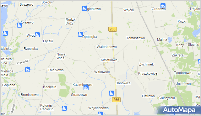 mapa Kwiatkowo gmina Wierzbinek, Kwiatkowo gmina Wierzbinek na mapie Targeo