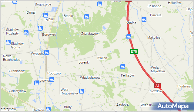 mapa Kwilno gmina Zgierz, Kwilno gmina Zgierz na mapie Targeo