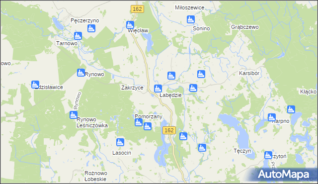 mapa Łabędzie gmina Drawsko Pomorskie, Łabędzie gmina Drawsko Pomorskie na mapie Targeo