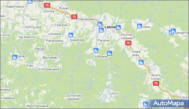 mapa Łabowiec, Łabowiec na mapie Targeo