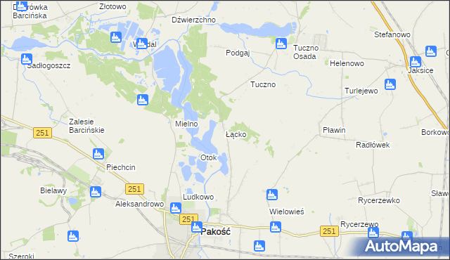 mapa Łącko gmina Pakość, Łącko gmina Pakość na mapie Targeo