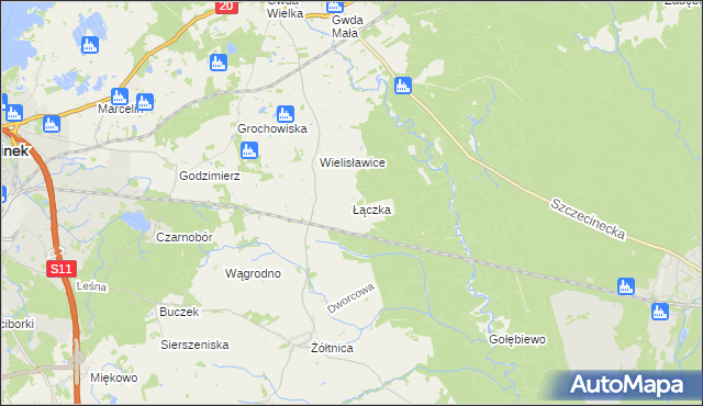 mapa Łączka gmina Szczecinek, Łączka gmina Szczecinek na mapie Targeo