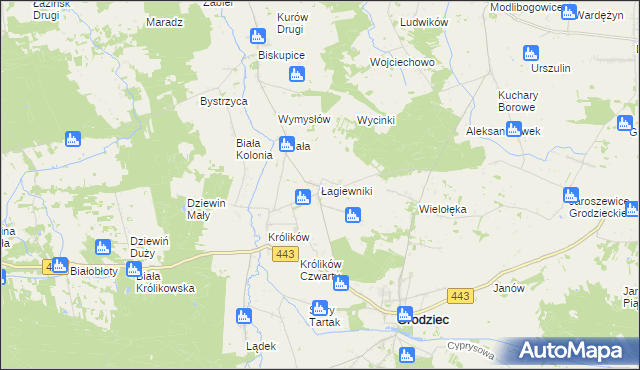 mapa Łagiewniki gmina Grodziec, Łagiewniki gmina Grodziec na mapie Targeo