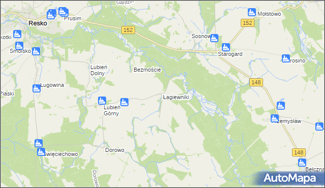 mapa Łagiewniki gmina Resko, Łagiewniki gmina Resko na mapie Targeo