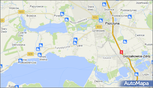 mapa Łąka gmina Pszczyna, Łąka gmina Pszczyna na mapie Targeo