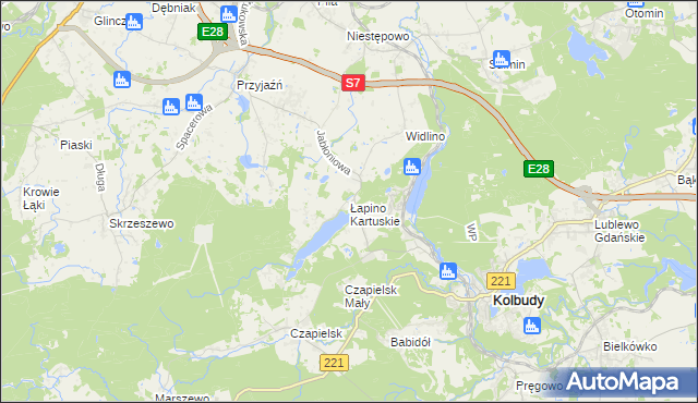 mapa Łapino Kartuskie, Łapino Kartuskie na mapie Targeo