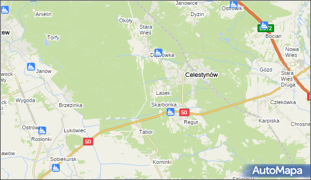 mapa Lasek gmina Celestynów, Lasek gmina Celestynów na mapie Targeo