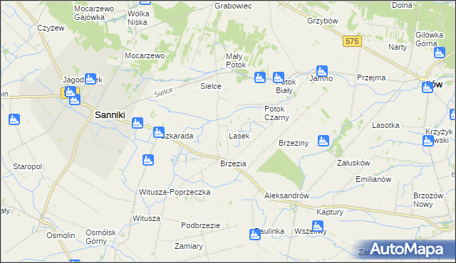 mapa Lasek gmina Sanniki, Lasek gmina Sanniki na mapie Targeo