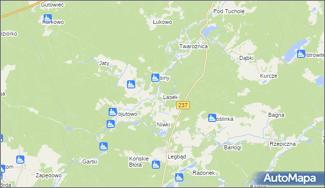 mapa Lasek gmina Tuchola, Lasek gmina Tuchola na mapie Targeo