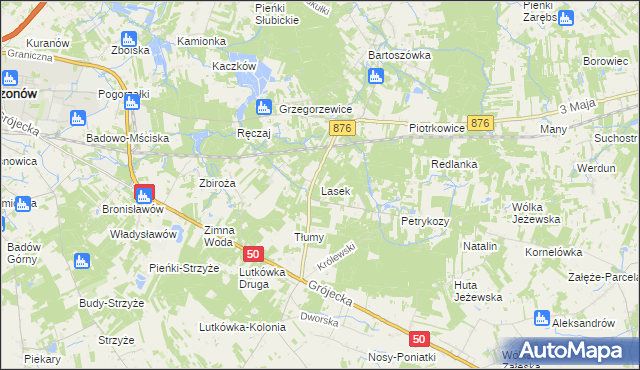 mapa Lasek gmina Żabia Wola, Lasek gmina Żabia Wola na mapie Targeo