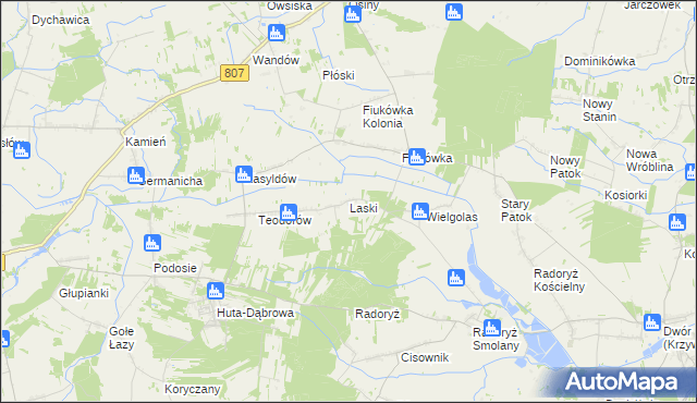 mapa Laski gmina Krzywda, Laski gmina Krzywda na mapie Targeo