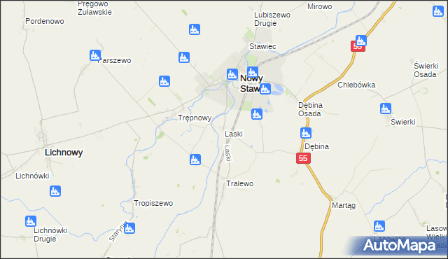 mapa Laski gmina Nowy Staw, Laski gmina Nowy Staw na mapie Targeo