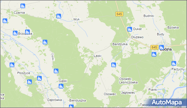 mapa Laski gmina Zbójna, Laski gmina Zbójna na mapie Targeo