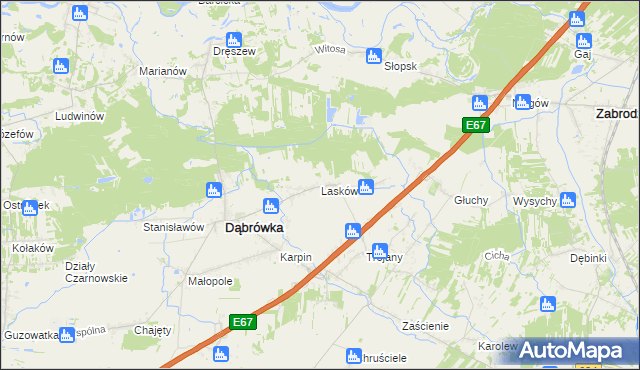 mapa Lasków gmina Dąbrówka, Lasków gmina Dąbrówka na mapie Targeo