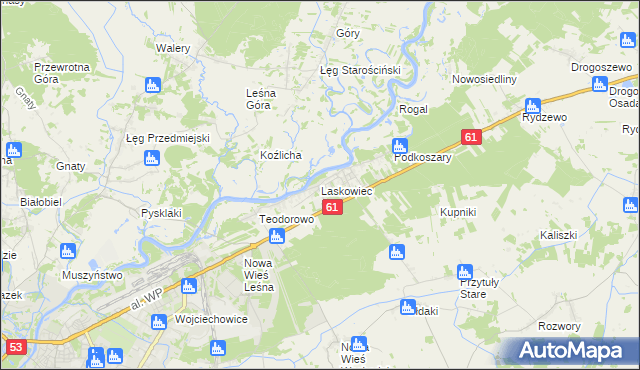 mapa Laskowiec gmina Rzekuń, Laskowiec gmina Rzekuń na mapie Targeo