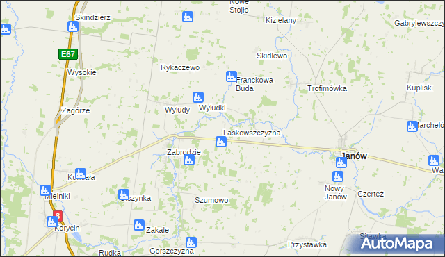 mapa Laskowszczyzna gmina Korycin, Laskowszczyzna gmina Korycin na mapie Targeo