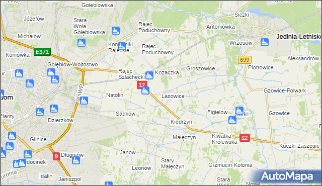 mapa Lasowice gmina Jedlnia-Letnisko, Lasowice gmina Jedlnia-Letnisko na mapie Targeo