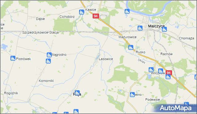 mapa Lasowice gmina Ruja, Lasowice gmina Ruja na mapie Targeo