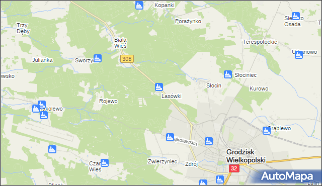 mapa Lasówki gmina Grodzisk Wielkopolski, Lasówki gmina Grodzisk Wielkopolski na mapie Targeo