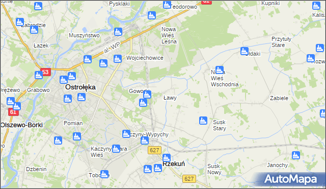 mapa Ławy gmina Rzekuń, Ławy gmina Rzekuń na mapie Targeo