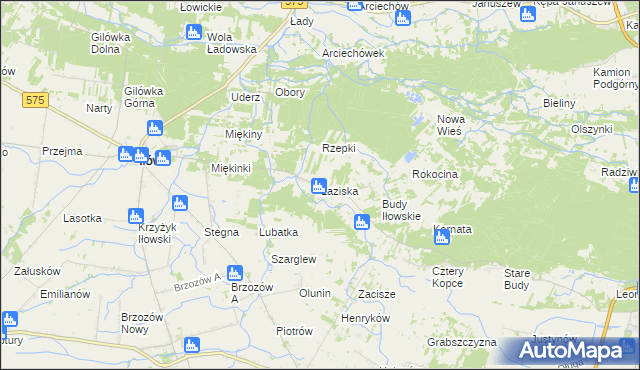 mapa Łaziska gmina Iłów, Łaziska gmina Iłów na mapie Targeo