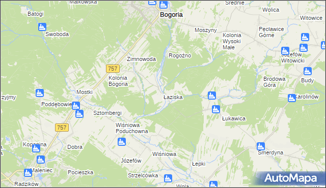 mapa Łaziska gmina Staszów, Łaziska gmina Staszów na mapie Targeo