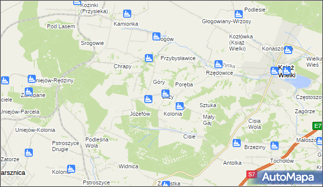 mapa Łazy gmina Książ Wielki, Łazy gmina Książ Wielki na mapie Targeo