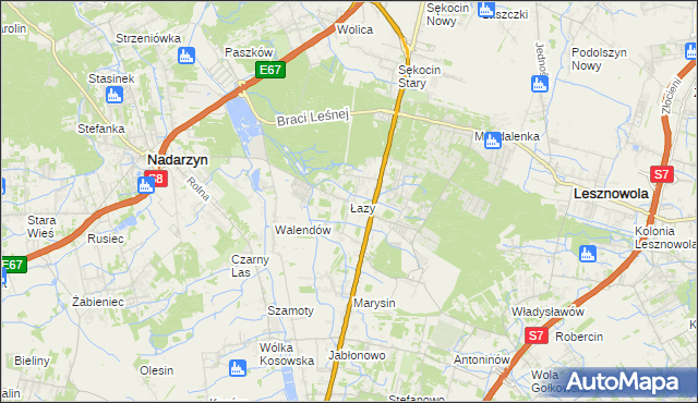 mapa Łazy gmina Lesznowola, Łazy gmina Lesznowola na mapie Targeo