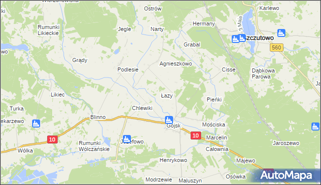 mapa Łazy gmina Szczutowo, Łazy gmina Szczutowo na mapie Targeo