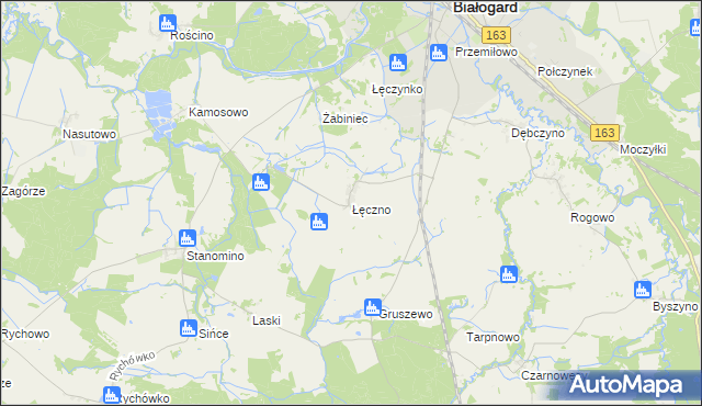mapa Łęczno gmina Białogard, Łęczno gmina Białogard na mapie Targeo