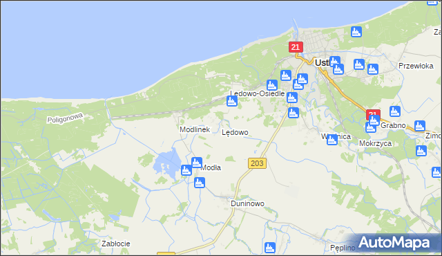 mapa Lędowo gmina Ustka, Lędowo gmina Ustka na mapie Targeo