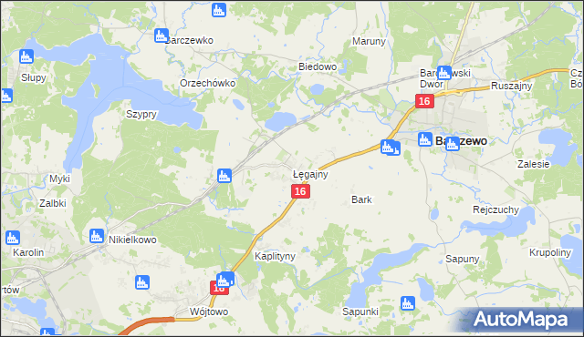 mapa Łęgajny, Łęgajny na mapie Targeo